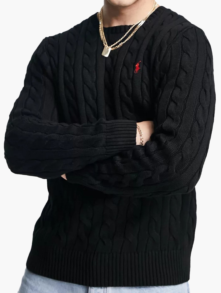 Ralph lauren black cable knit jumper sales
